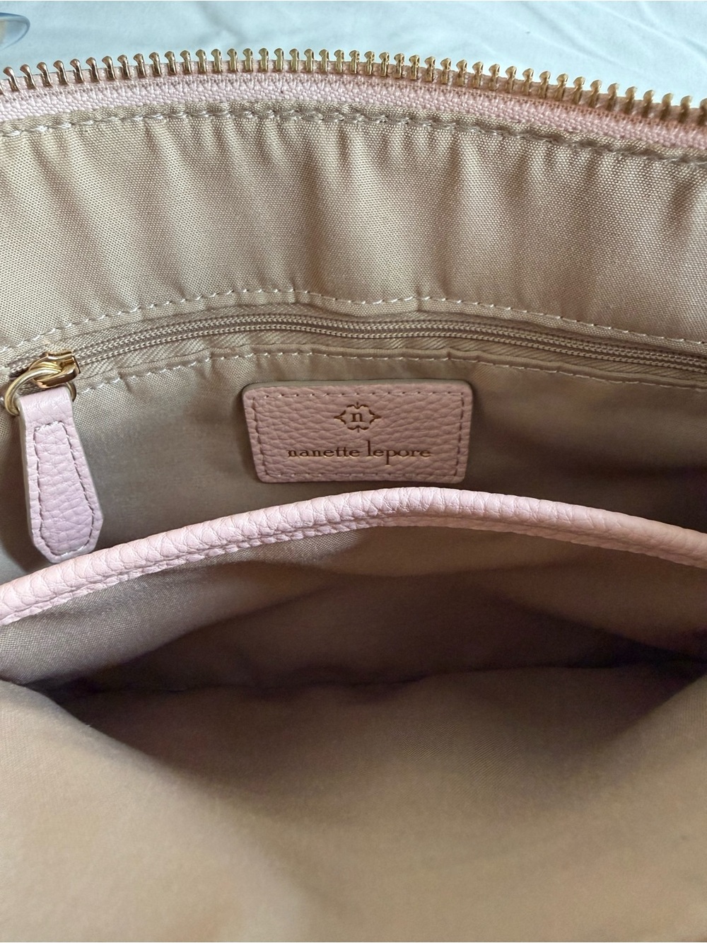 Nanette Lepore Blush Pink Pebbled Leather Crossbody with Striped Strap - Picture 4 of 5